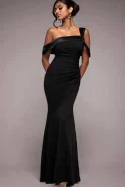 One Shoulder Satin Band Maxi Dress - Black by Goddiva