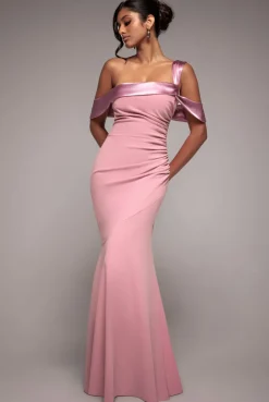 One Shoulder Satin Band Maxi Dress - Rose Pink by Goddiva