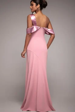 One Shoulder Satin Band Maxi Dress - Rose Pink by Goddiva
