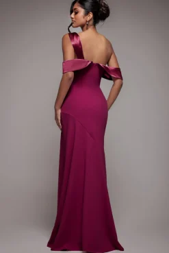One Shoulder Satin Band Maxi Dress - Burgundy by Goddiva