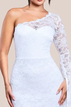 One Shoulder Scalloped Neck Maxi Dress - White by Goddiva
