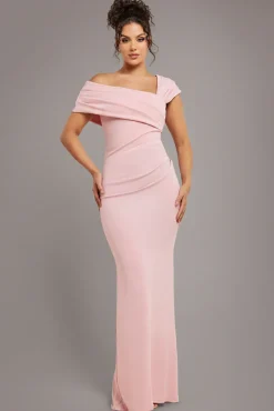 One Shoulder Scuba Crepe Evening Maxi Dress - Blush Pink by Goddiva