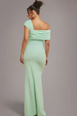 One Shoulder Scuba Crepe Evening Maxi Dress - Mint Green by Goddiva