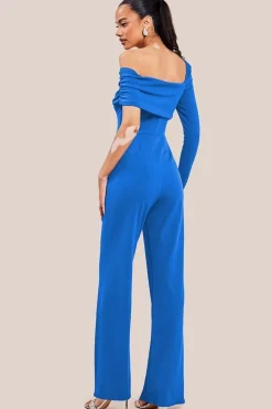 One Shoulder Scuba Jumpsuit - Royal Blue by Goddiva