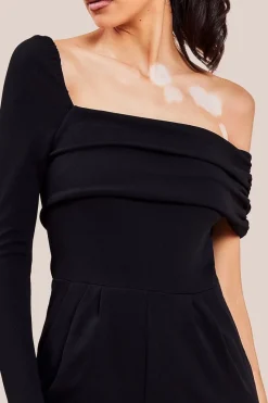 One Shoulder Scuba Jumpsuit - Black by Goddiva