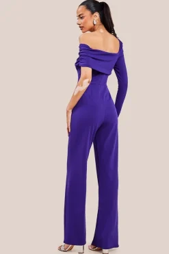 One Shoulder Scuba Jumpsuit - Purple by Goddiva