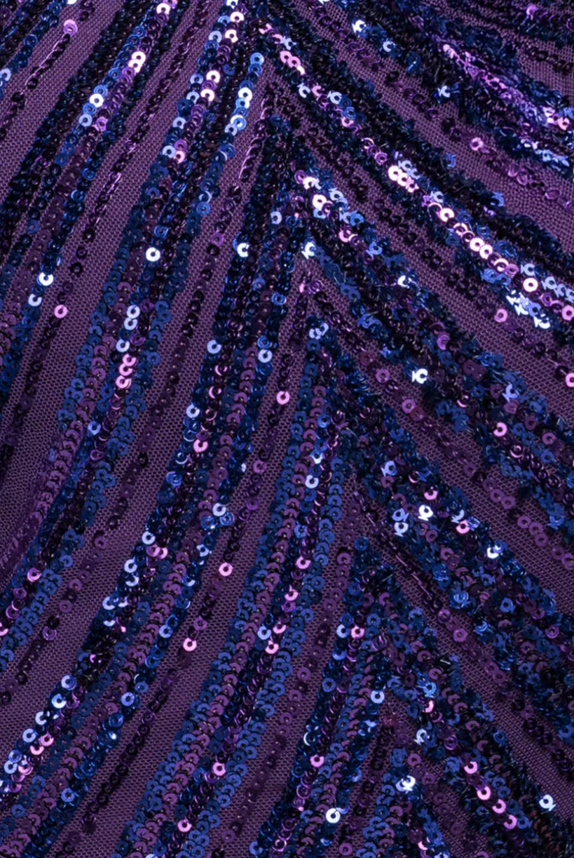 One Shoulder Sequin Jumpsuit - Purple by Goddiva