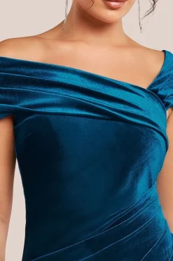 One Shoulder Velvet Maxi Dress - Teal by Goddiva