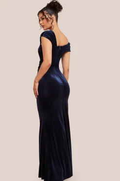 One Shoulder Velvet Maxi Dress - Navy by Goddiva