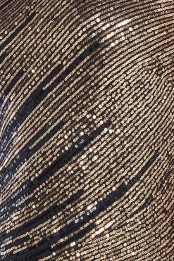 One Sleeve Diagonal Sequin Maxi - Gold by Goddiva