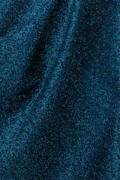 One Sleeve Frill Lurex Midi Dress - Blue by Goddiva