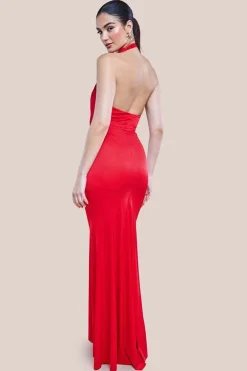 Open Back Cowl Neck Maxi Dress - Red by Goddiva