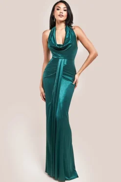 Open Back Cowl Neck Maxi Dress - Emerald Green by Goddiva