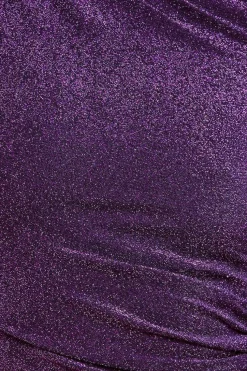 Open Back One Sleeve Lurex Midi - Purple by Goddiva