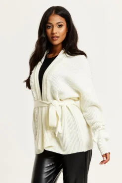 Open Front Cream Cardigan With Fringe Details by Liquorish