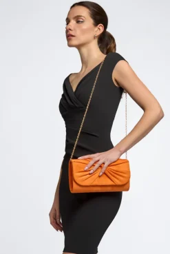 Orange Suede Clutch Bag With Knot Detail by Aftershock London