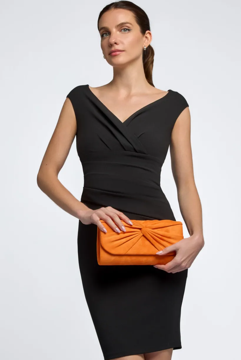 Orange Suede Clutch Bag With Knot Detail by Aftershock London