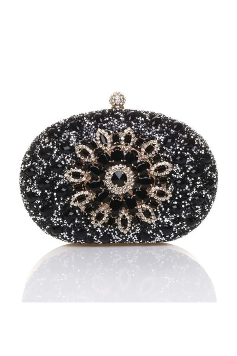 Oval Diamante Embellished Clutch Bag by SVNX