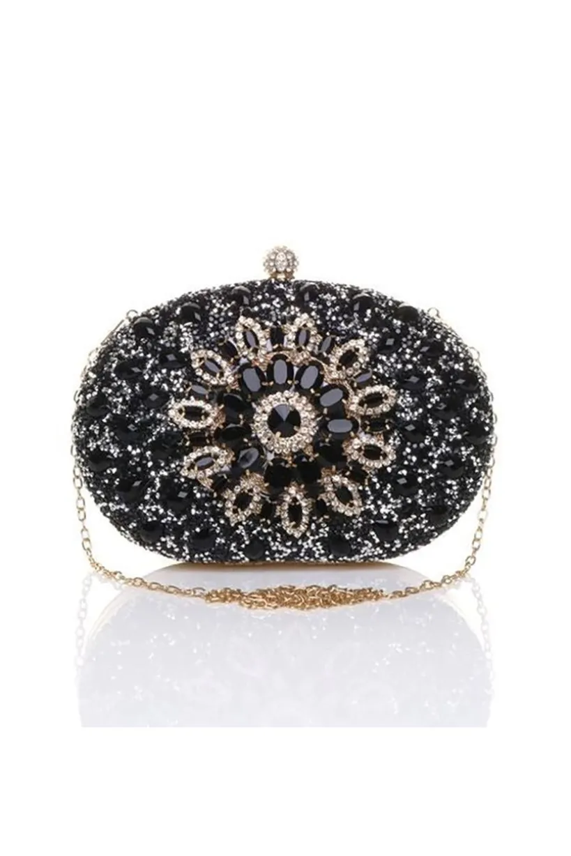Oval Diamante Embellished Clutch Bag by SVNX