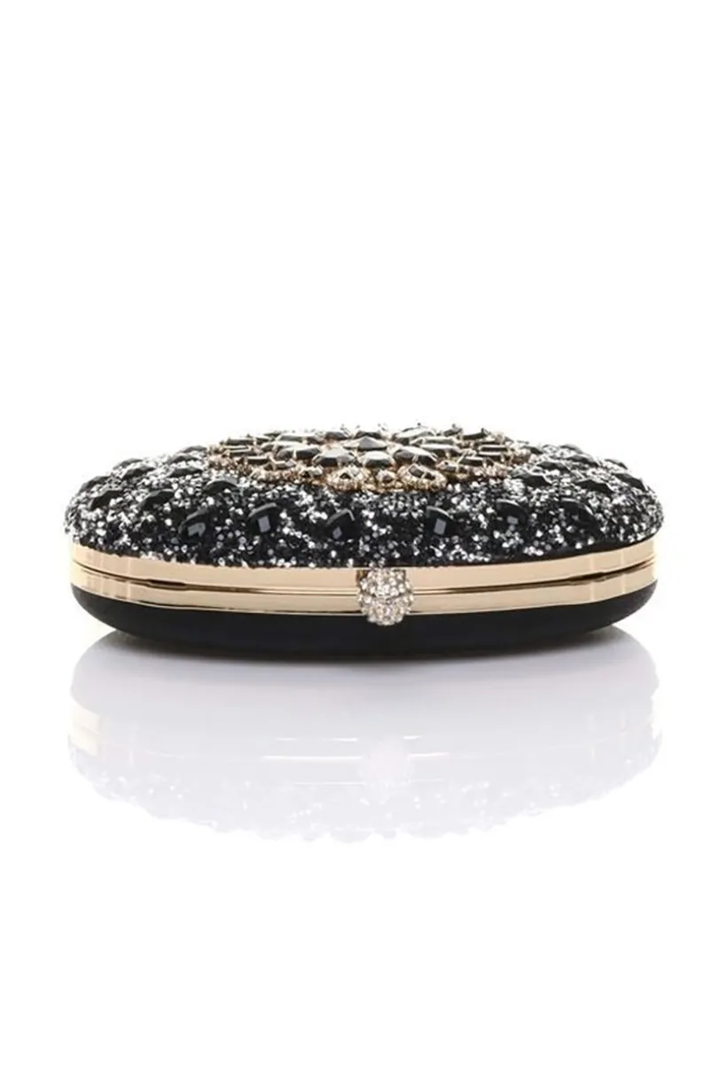Oval Diamante Embellished Clutch Bag by SVNX