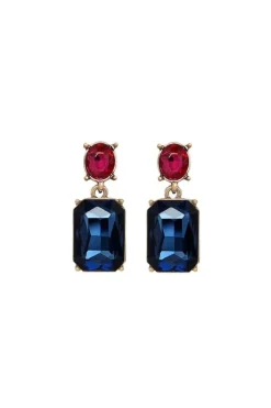 Oval Twin Gem Post Earring In Navy Rose Pink by Last True Angel