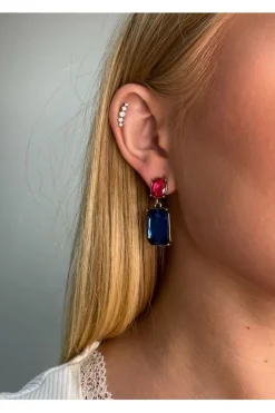 Oval Twin Gem Post Earring In Navy Rose Pink by Last True Angel