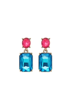 Oval Twin Gem Post Earring In Azure & Rose Pink by Last True Angel