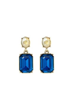 Oval Twin Gem Post Earring Azure Blue & Amber by Last True Angel