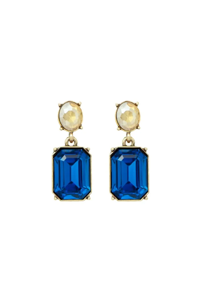 Oval Twin Gem Post Earring Azure Blue & Amber by Last True Angel