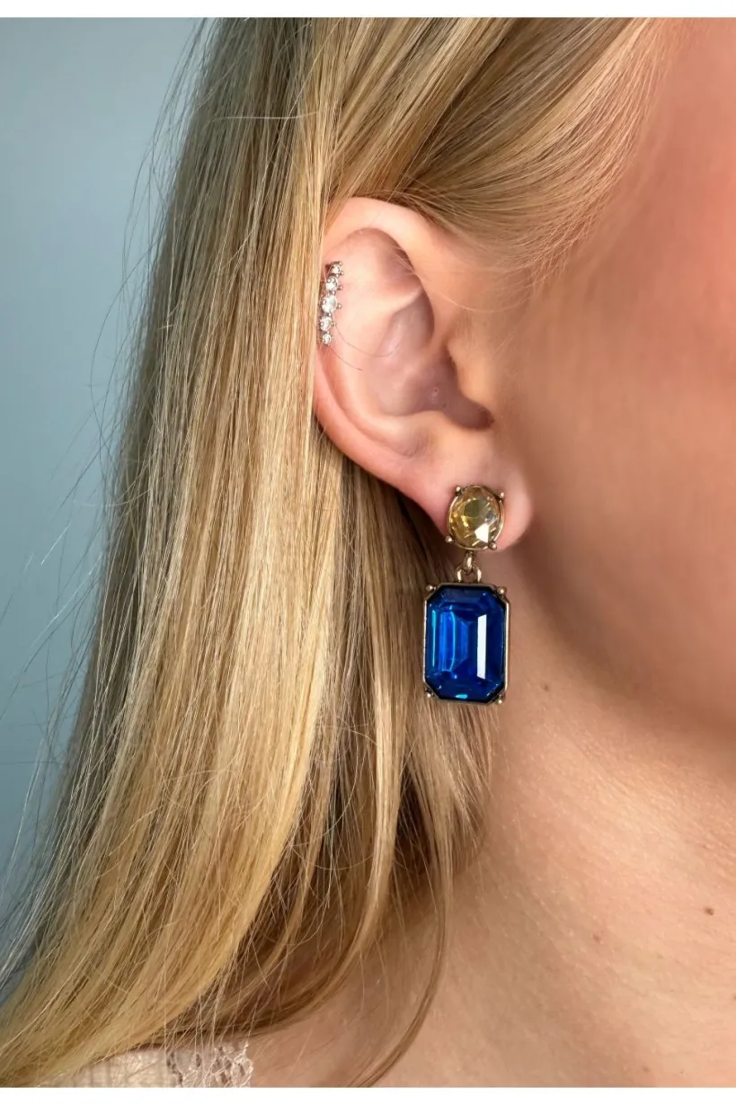 Oval Twin Gem Post Earring Azure Blue & Amber by Last True Angel