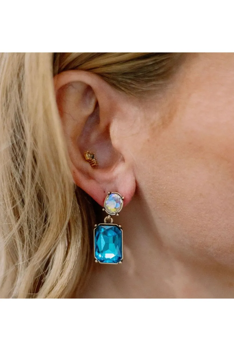 Oval Twin Gem Post Earring Turquoise & Aurora Borealis by Last True Angel