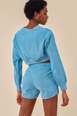Oversized Cropped Jumper & Short Set - Blue by Cosmochic