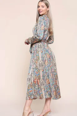 Paisley Maxi Dress Long Sleeve In Green by LOVE SUNSHINE