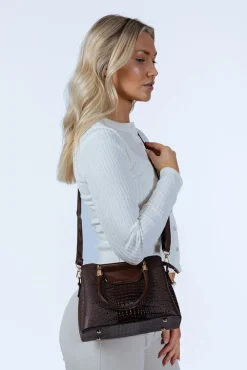 Patent Croc Top Handle Bag In Brown by SVNX