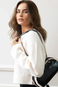 Patent Shoulder Bag With Borg Fur Trim by SVNX