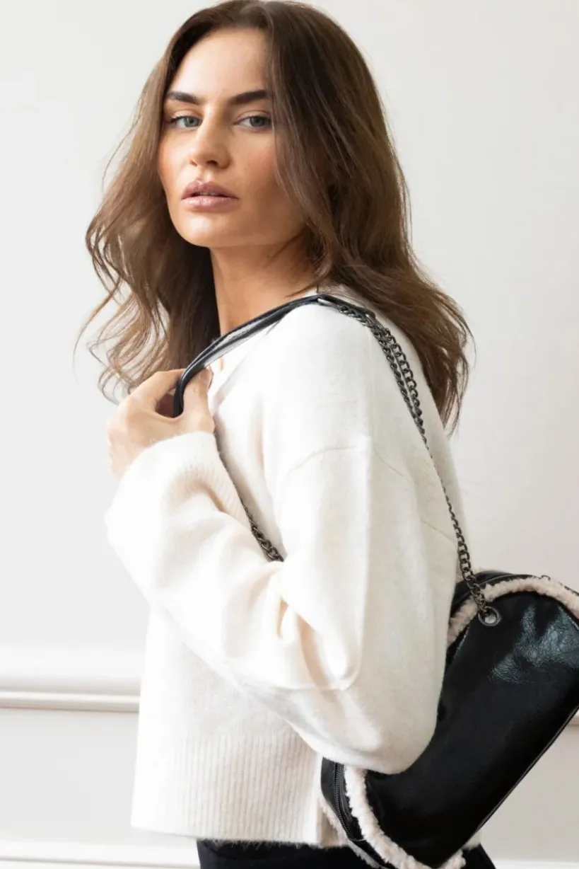 Patent Shoulder Bag With Borg Fur Trim by SVNX