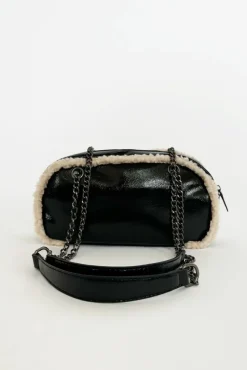 Patent Shoulder Bag With Borg Fur Trim by SVNX
