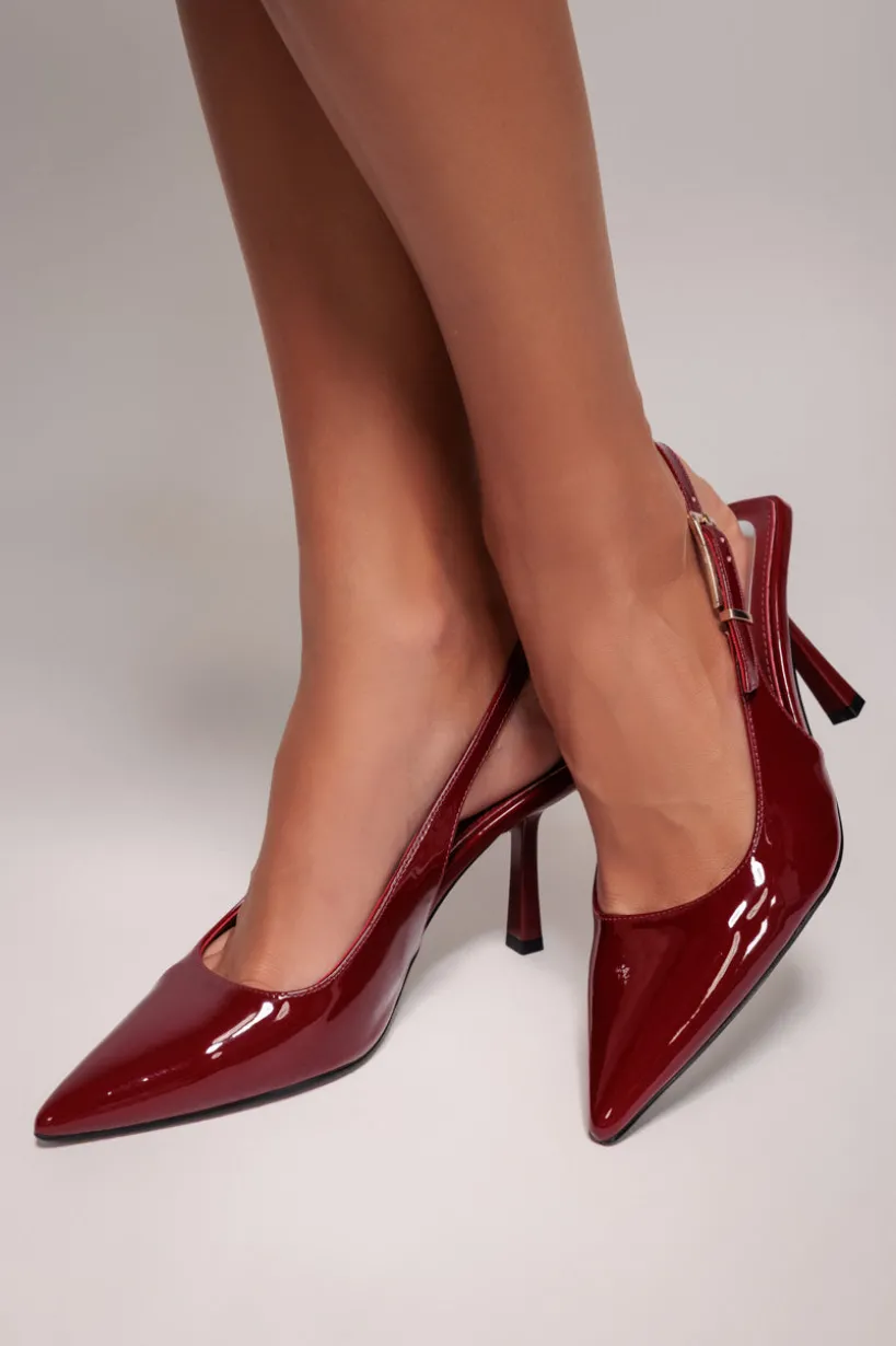 Patent Slingback Heeled Court Shoes - Burgundy by Goddiva