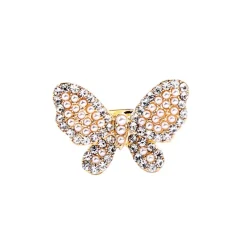 Pearl & Crystal Encrusted Butterfly Ring In Gold by Last True Angel