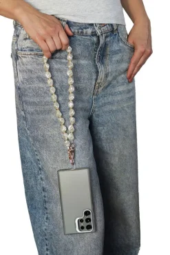 Pearl Barok Phone Strap - White by Goddiva Accessories