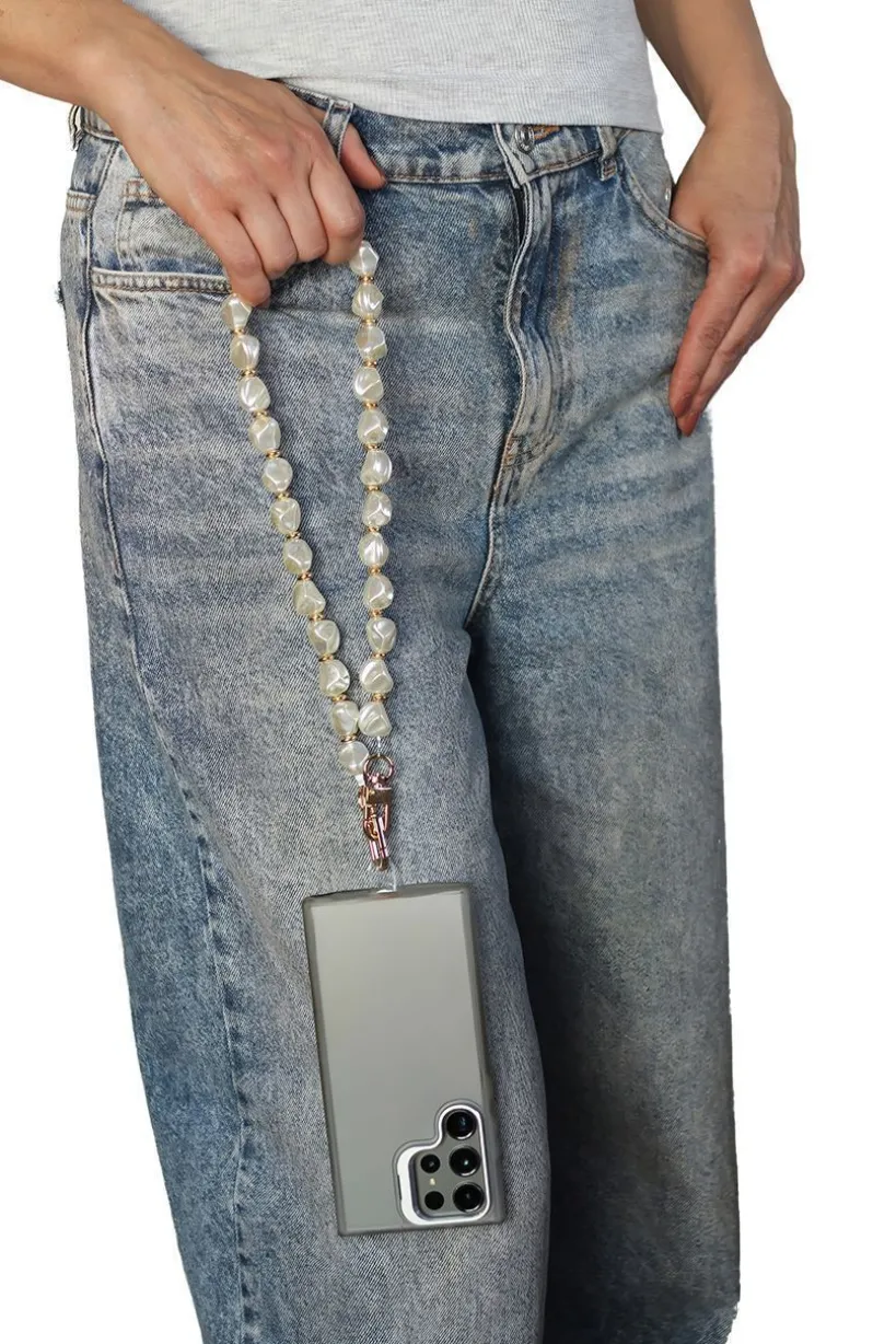 Pearl Barok Phone Strap - White by Goddiva Accessories