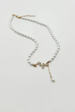 Pearl Chain Necklace With Butterfly Pendant - Gift Boxed by SVNX