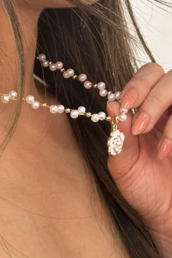 Pearl Chain Necklace With Camellia Pendant - Gift Boxed by SVNX