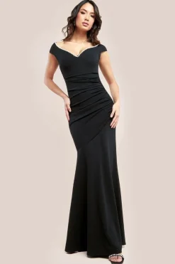 Pearl Detail Scuba Crepe Maxi Dress - Black by Goddiva