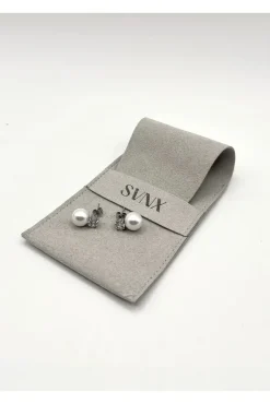 Pearl Diamante Earrings In Silver by SVNX