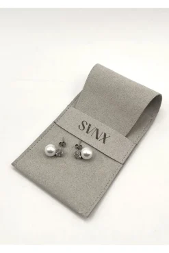 Pearl Diamante Earrings In Silver by SVNX