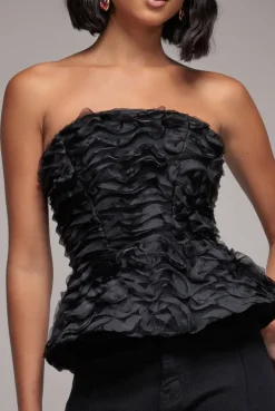 Peplum 3D Textured Boob Tube Lace Up Corset - Black by Goddiva