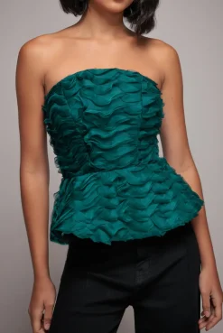 Peplum 3D Textured Boob Tube Lace Up Corset - Emerald Green by Goddiva