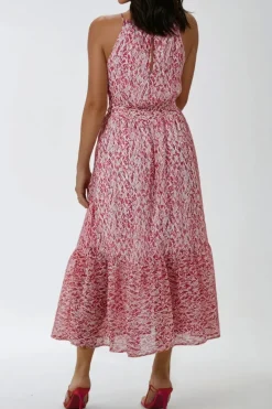 Pink Abstract Print Halterneck Maxi Dress by Aftershock London