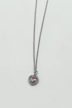 Pink Crystal Heart Pendant Necklace In Silver - Gift Boxed by SVNX